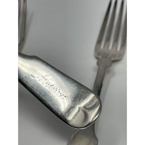 Rogers International Tipped 7 1/2” Dinner Forks Engraved Silverplate Set Of 3 - Picture 3 of 7